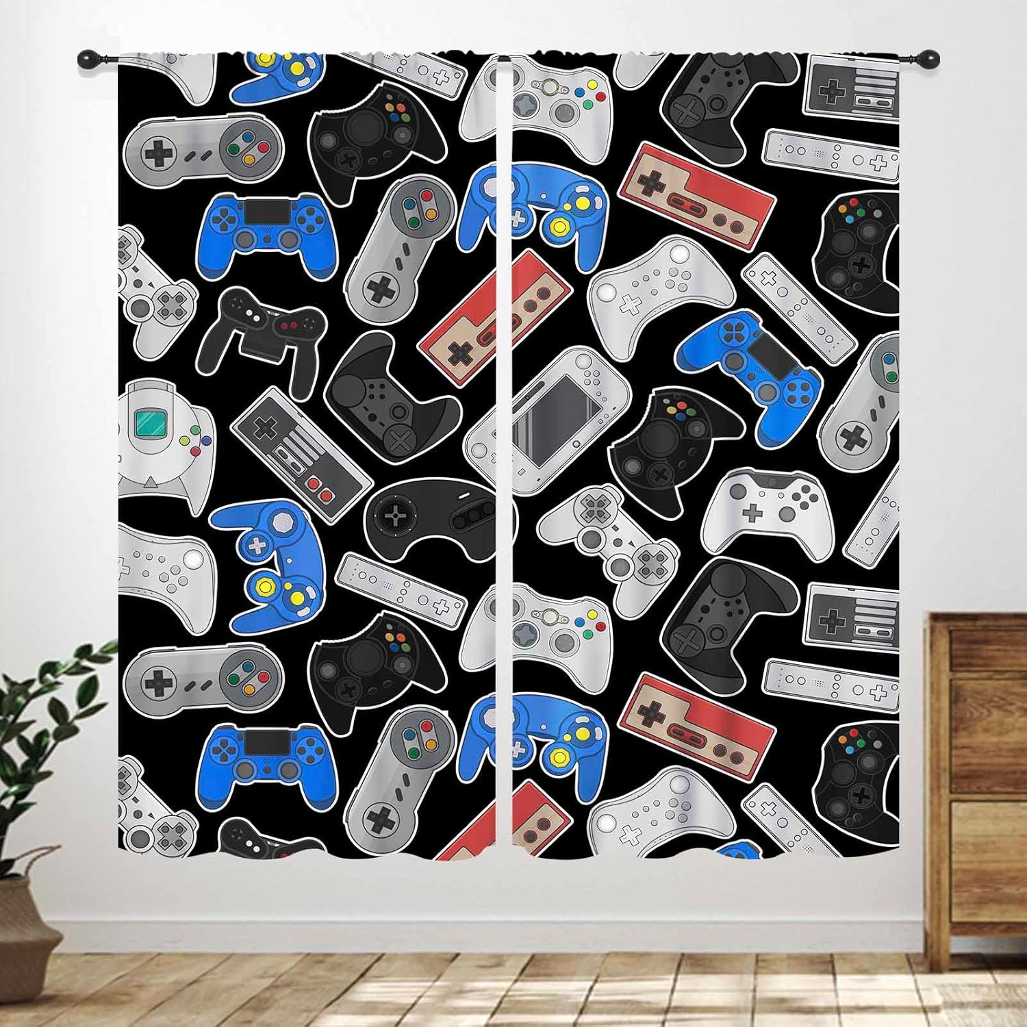 레트로 컨트롤러 커튼 – 검정색 배경에 클래식 게임패드 - Background Retro Gaming 리뷰 및 가격